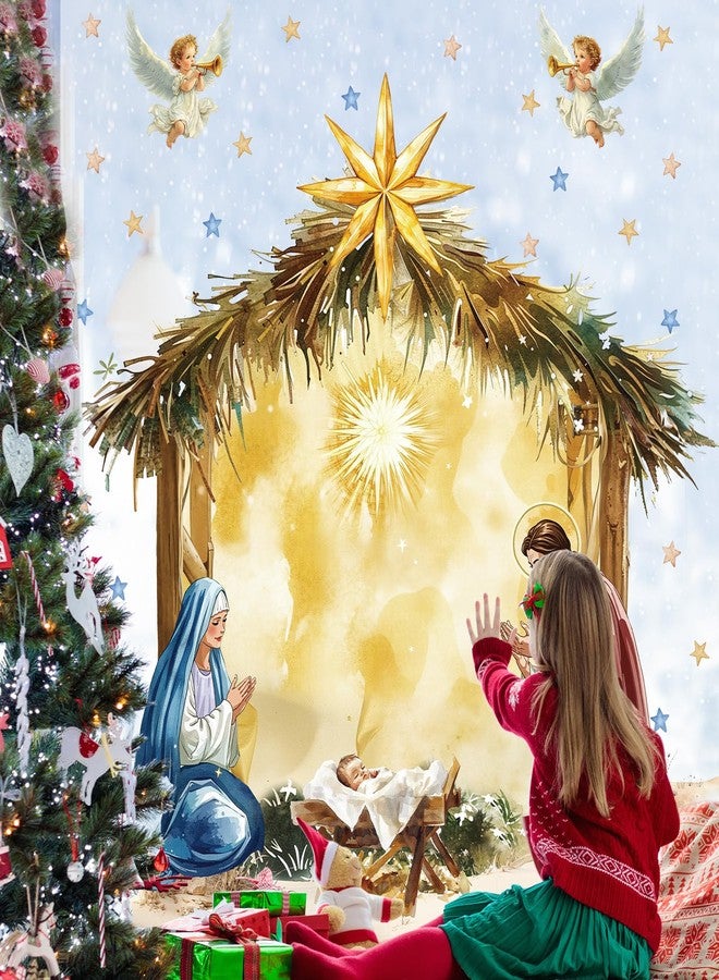 ojustbeok 3Pcs Large 35 Inch Christmas Nativity Scene Window Clings Decorations Religious Jesus Window Decals Christian Jesus Birth Manger Double-Side Stickers for Xmas Holiday Party Home Church School Decor - Image 4